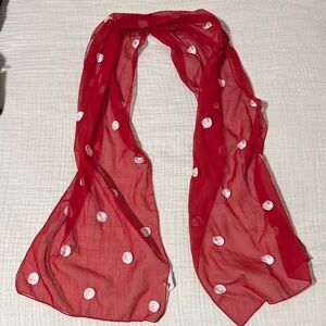 Vibrant Red and White Polka Dot Chiffon Scarf